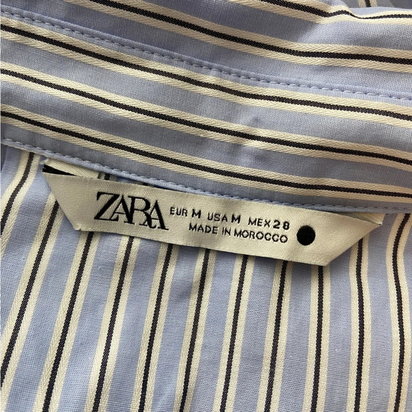 Zara Striped Button Up Shirt Off Shoulder Knot Front size M - Picture 4 of 6